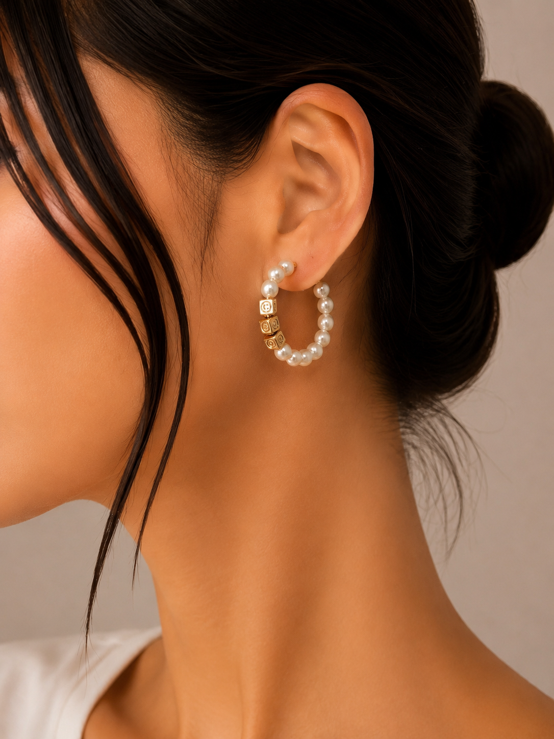 گوشواره ژوپینگ مرواریدی نیم‌حلقه